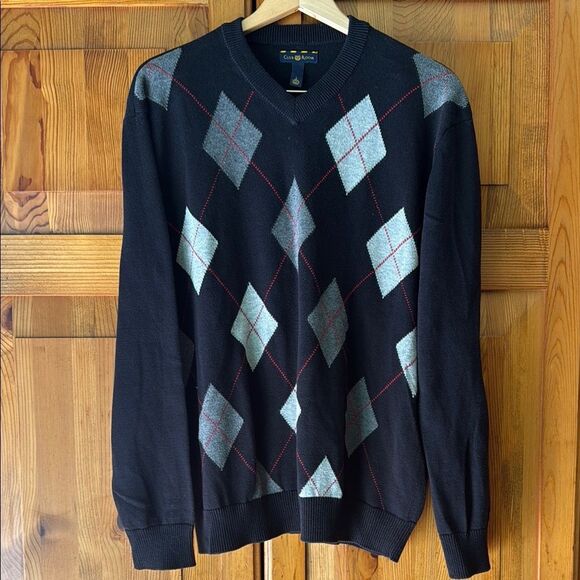 Club Room Black V-Neck Sweater with Gray Accents.  Size Large. - Picture 1 of 3
